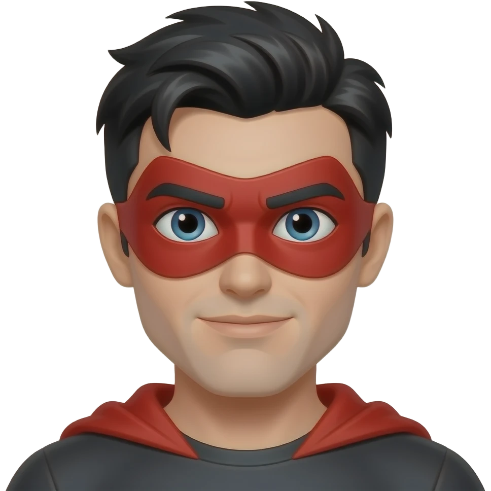 검은 머리에 빨간색 가면을 쓰고 있는 히어로 emoji