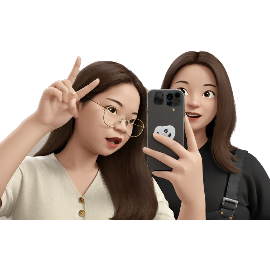 brown haired girls taking selfie emoji