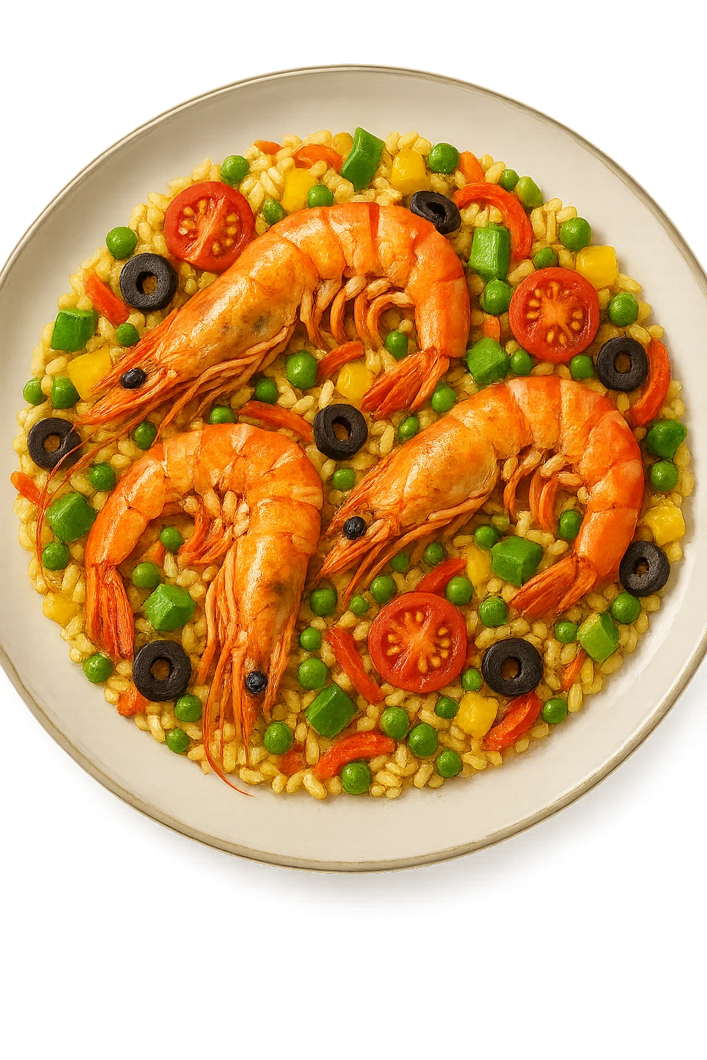 Riso Freddo stile Paella con Mazzancolle in un piatto emoji