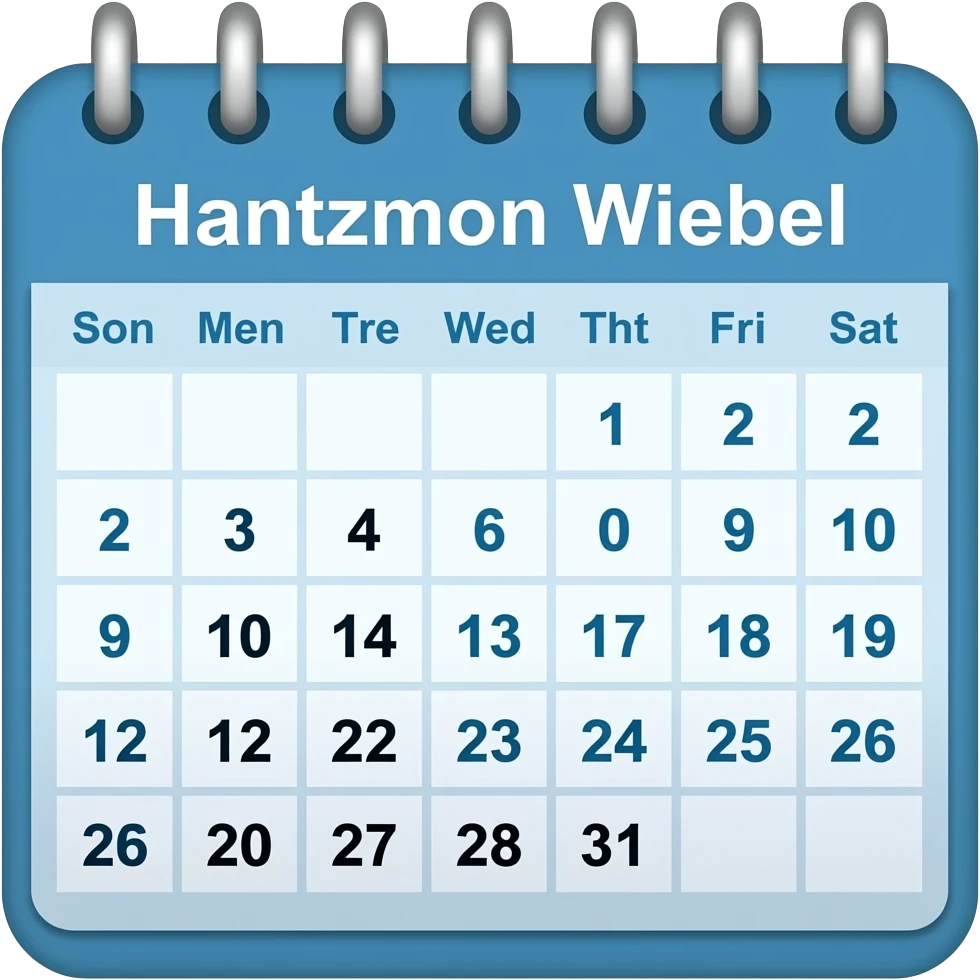 blue calendar with Hantzmon Wiebel as the title showing a month emoji