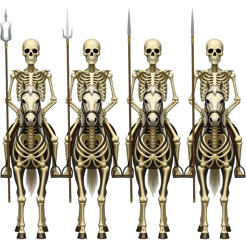 cinematic realistic - four riders of the Apocalypse on horse skeletons emoji