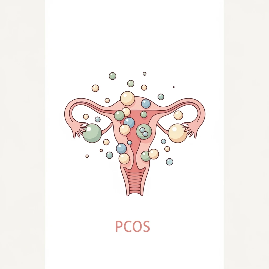 symbolic PCOS icon, stylized uterus with elements representing polycystic ovaries, delicate colors, vertical 2:3 aspect ratio, no background emoji