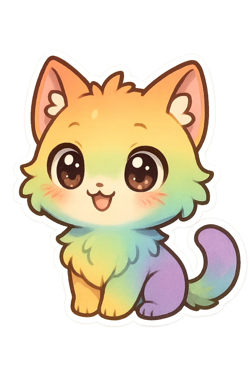 chibi sticker-style rainbow cat, cute and exaggerated emoji