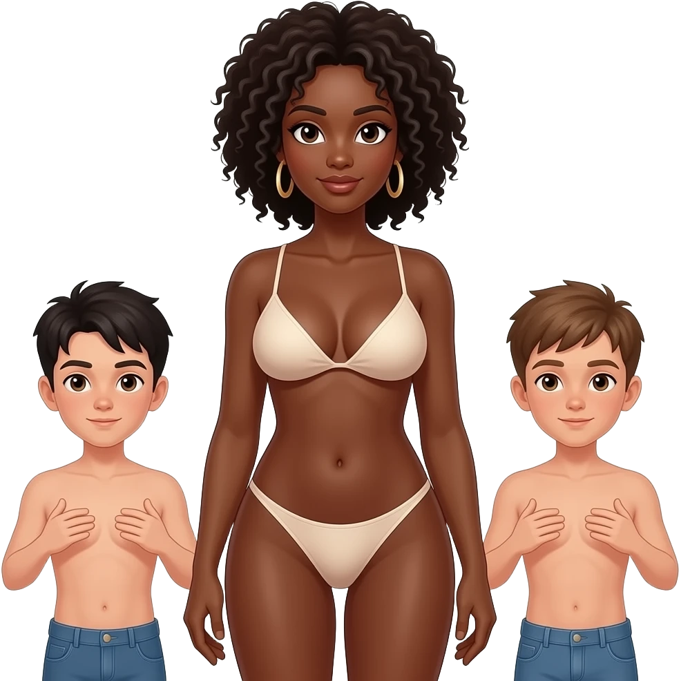 Naked black  tall girl with big boobs and tits and thighs standing infront of boys flashing her boob emoji