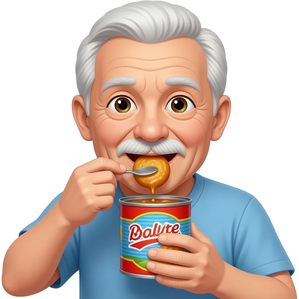 old man eating large canned food closeup emoji