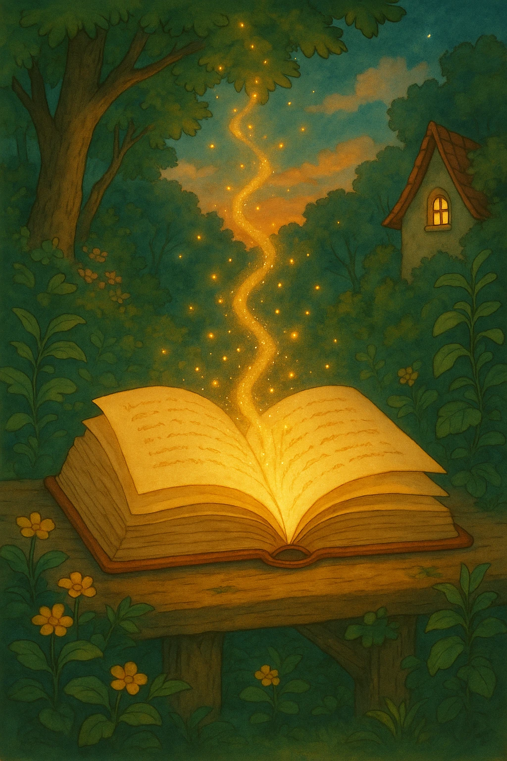 Make the illustration an open book, keep the ghibli style. emoji