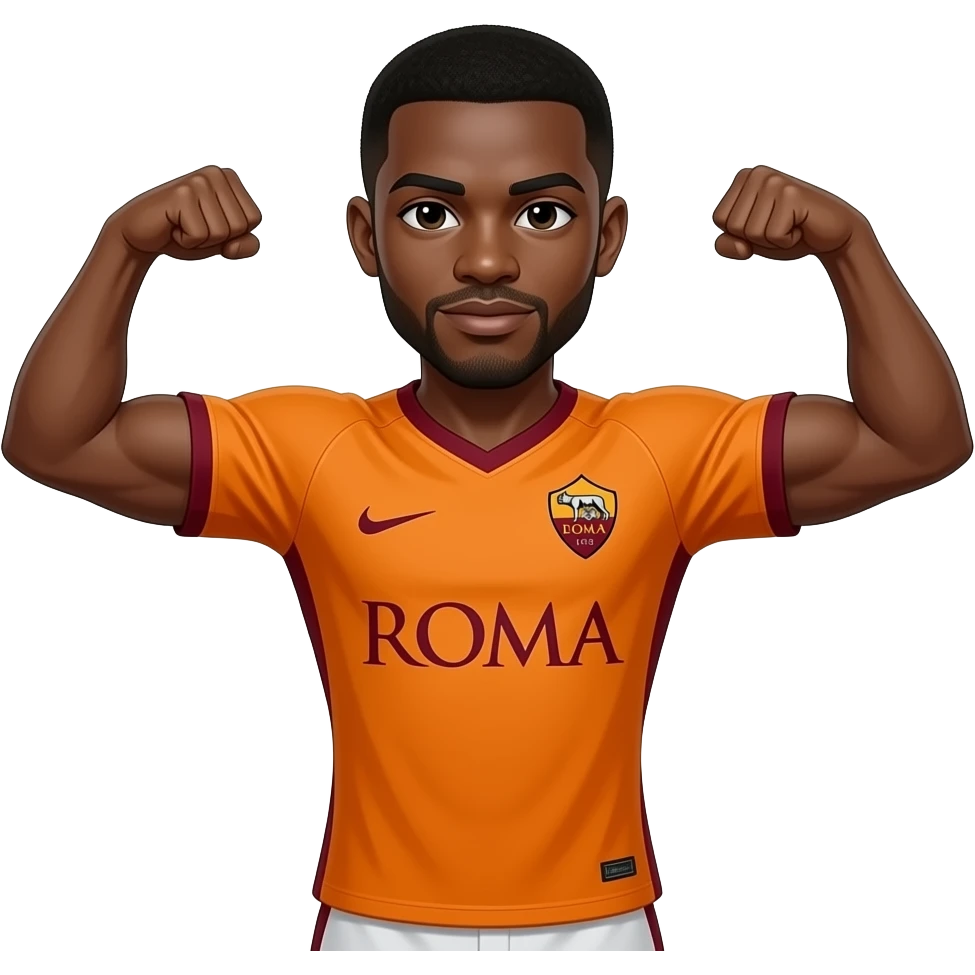 Black man double arm flex wearing AS Roma orange away jersey emoji