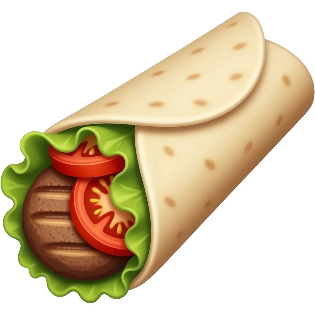 single kebab in lavash tortilla kebab no background  with meat and salad and tomato closed emoji