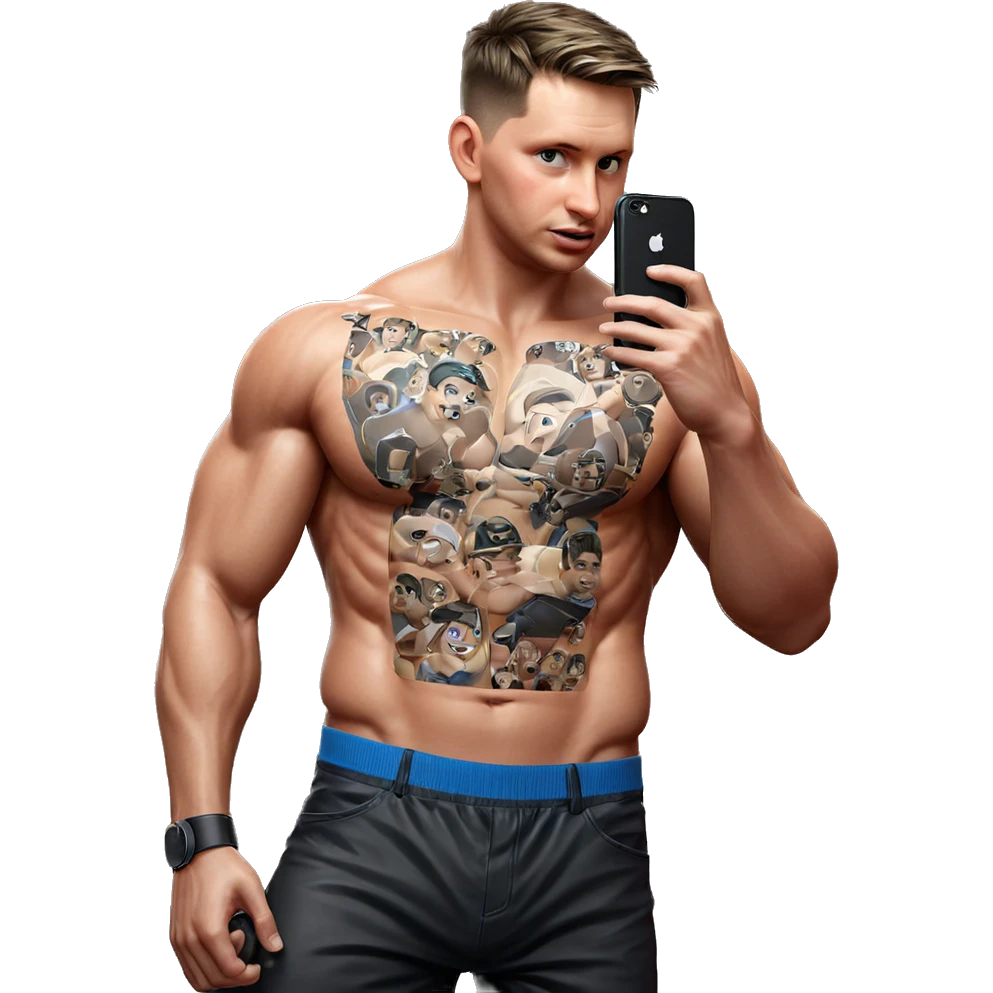 muscular boy with phone emoji