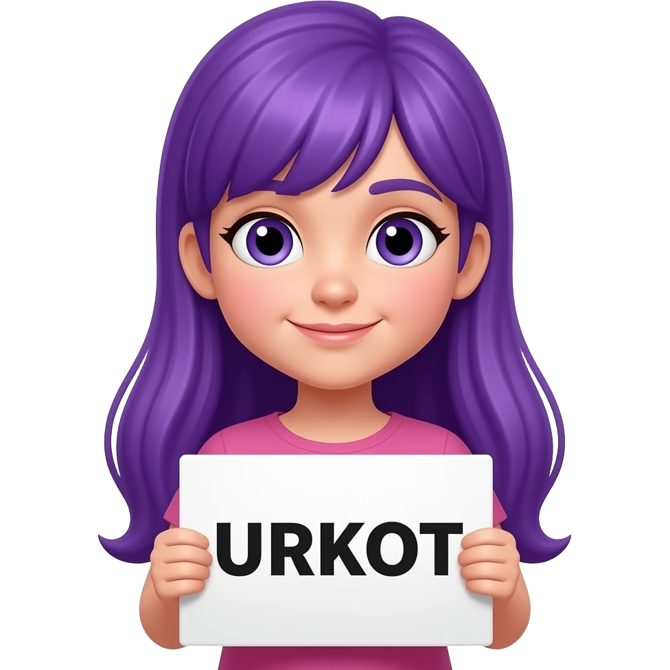 girl with long purple hair with a URKOT sign emoji