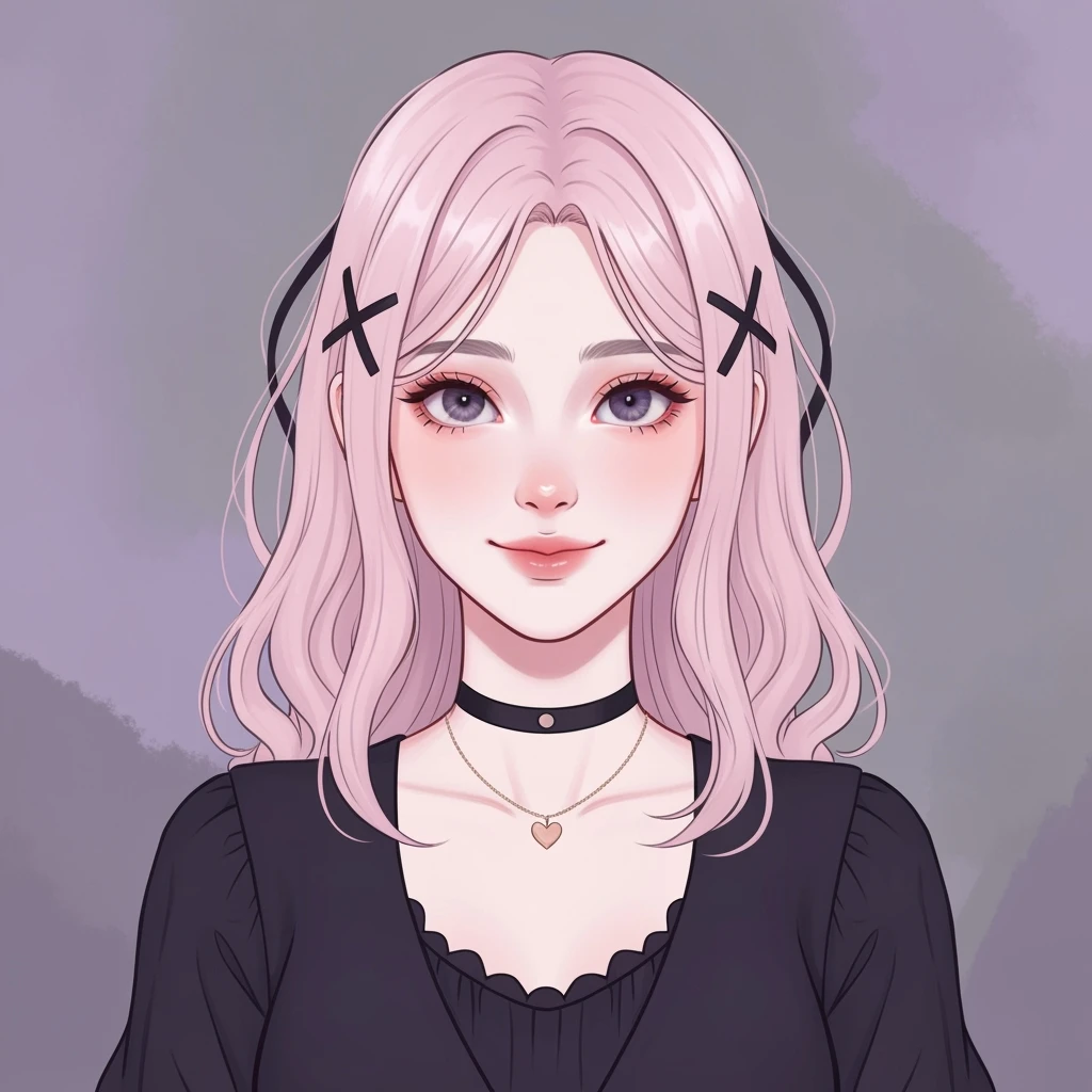 pastel goth profile picture with a heart accent, cute, expressive, minimal, variation 2 emoji