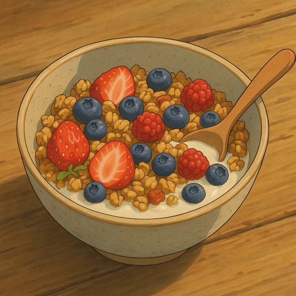 bowl of granola with berries and yogurt emoji