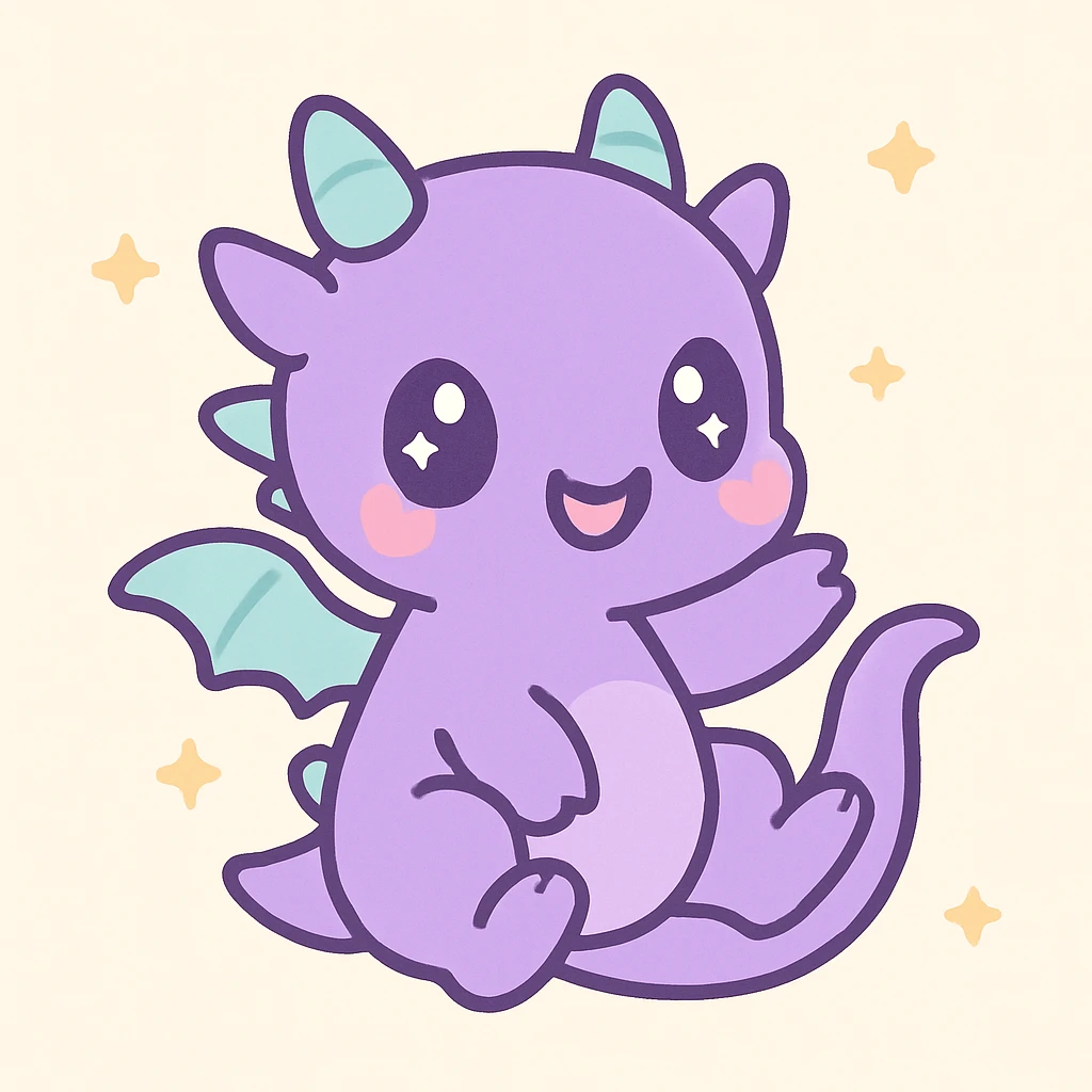 a cute violet dragon, chibi style, big eyes, small wings, playful pose emoji