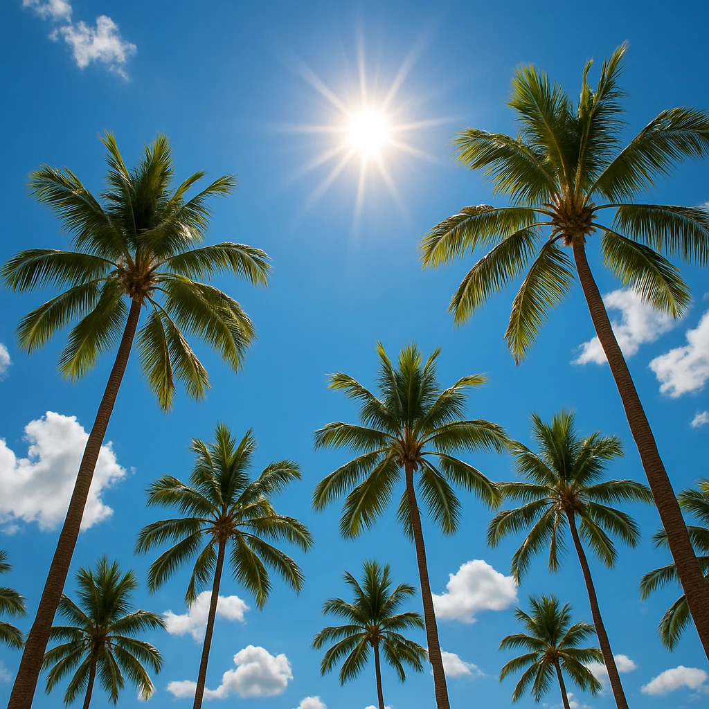 sunny sky photo with palm trees emoji
