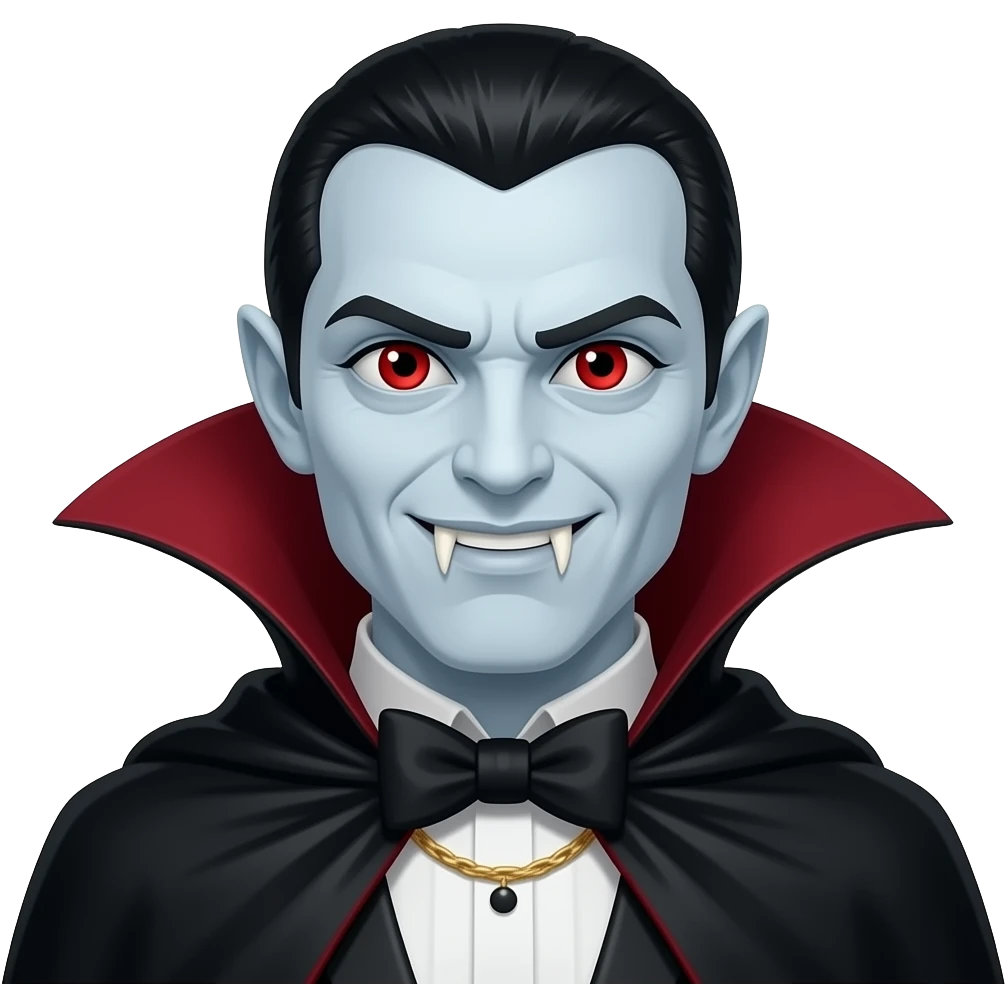 Count Dracula from Heroes and Villains with red eyes, black silk cape emoji