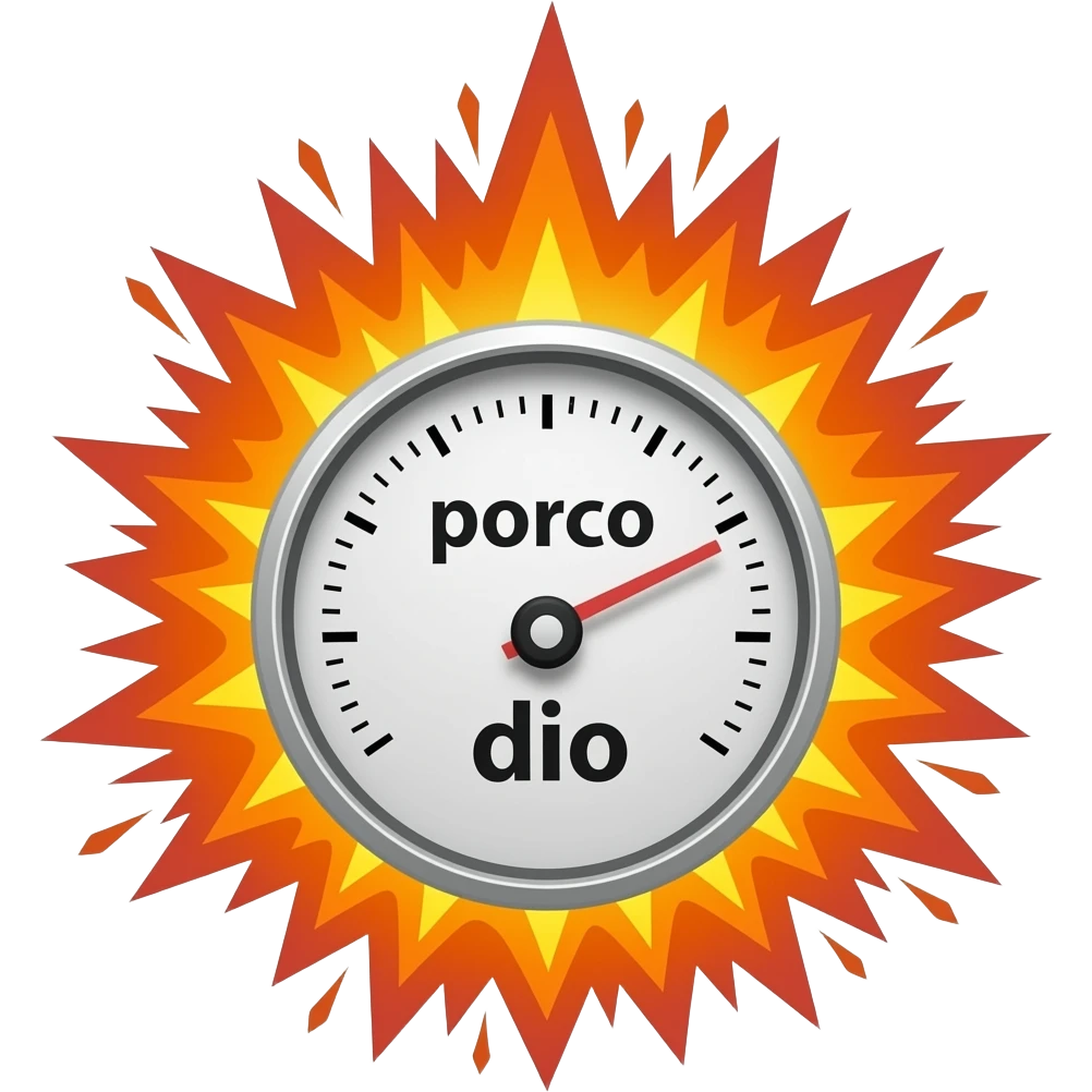 text "porco dio", on a meter to the max, explosion, fire emoji