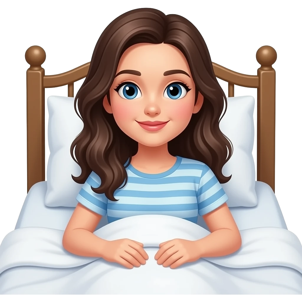 침대에 누워 있는 캐주얼한 스타일의 귀여운 여성 이모지 emoji