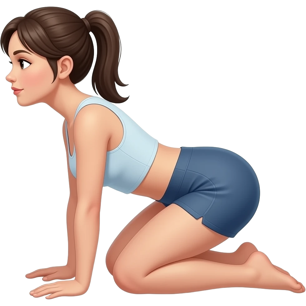 Une femme a 4 pattes dans le sens sur les genoux, les genoux touchent le sol avec les mains au sol vu de profil emoji