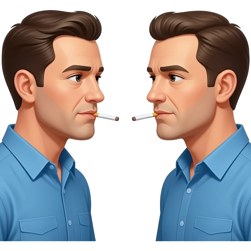 Two different blue collar men seeing each other smoking cigarettes emoji