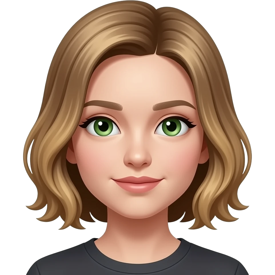 Girl,DARK blonde  shorter hairwith highlights, Green eyes emoji