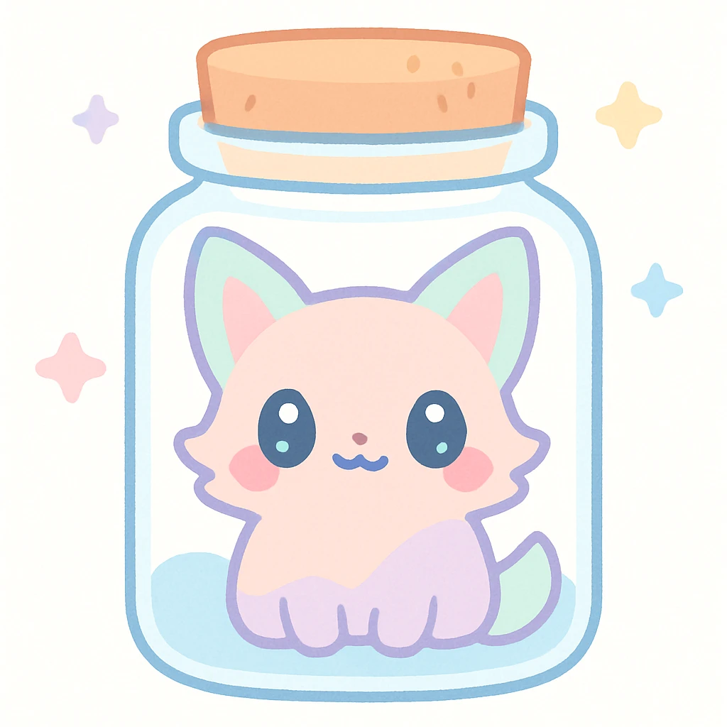 a whimsical animal in a jar with a cork lid, fantasy style, kawaii, magical, imaginative emoji