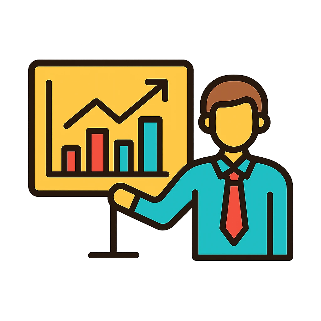office worker presenting a chart, clean modern icon style emoji