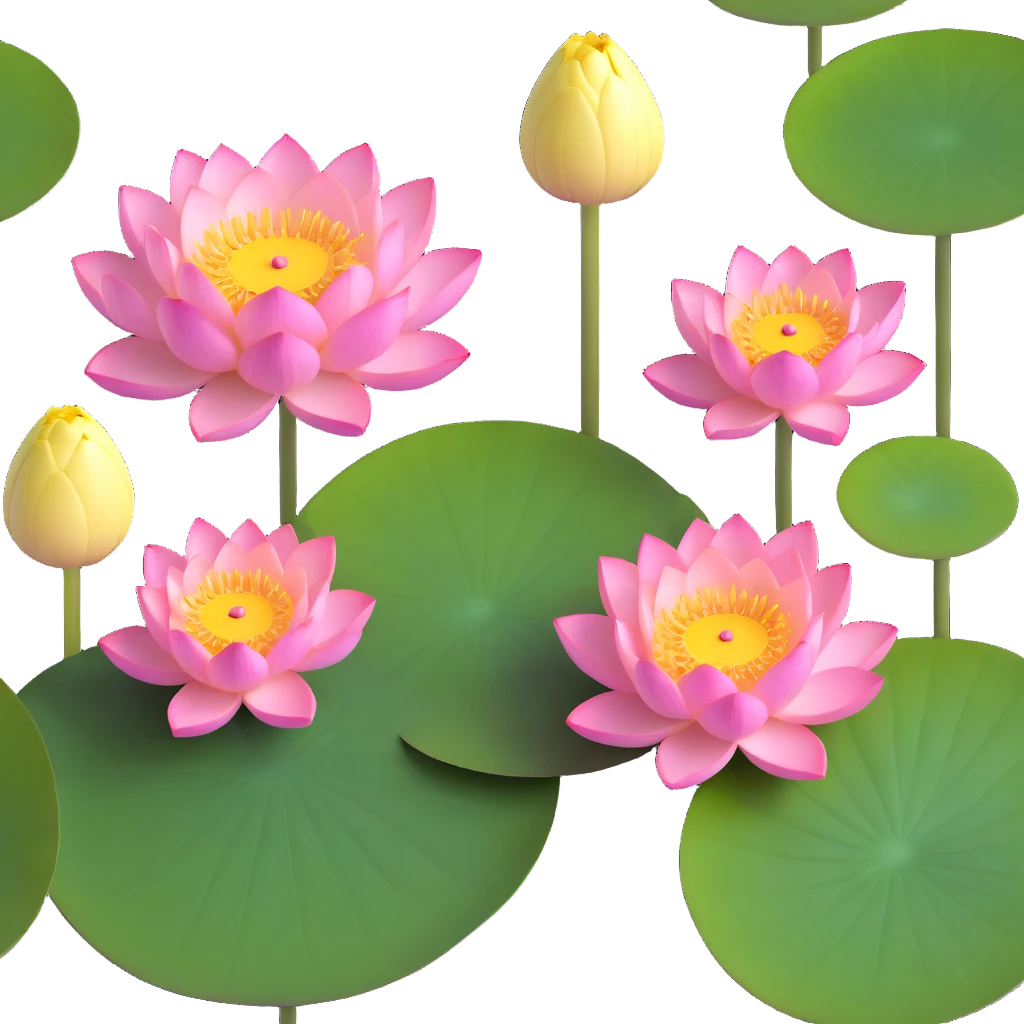 Detailed lotus flower with precise yellow seedpod center showing receptacle holes pattern, layered pink petals, and floating on botanically correct notched lotus leaf emoji