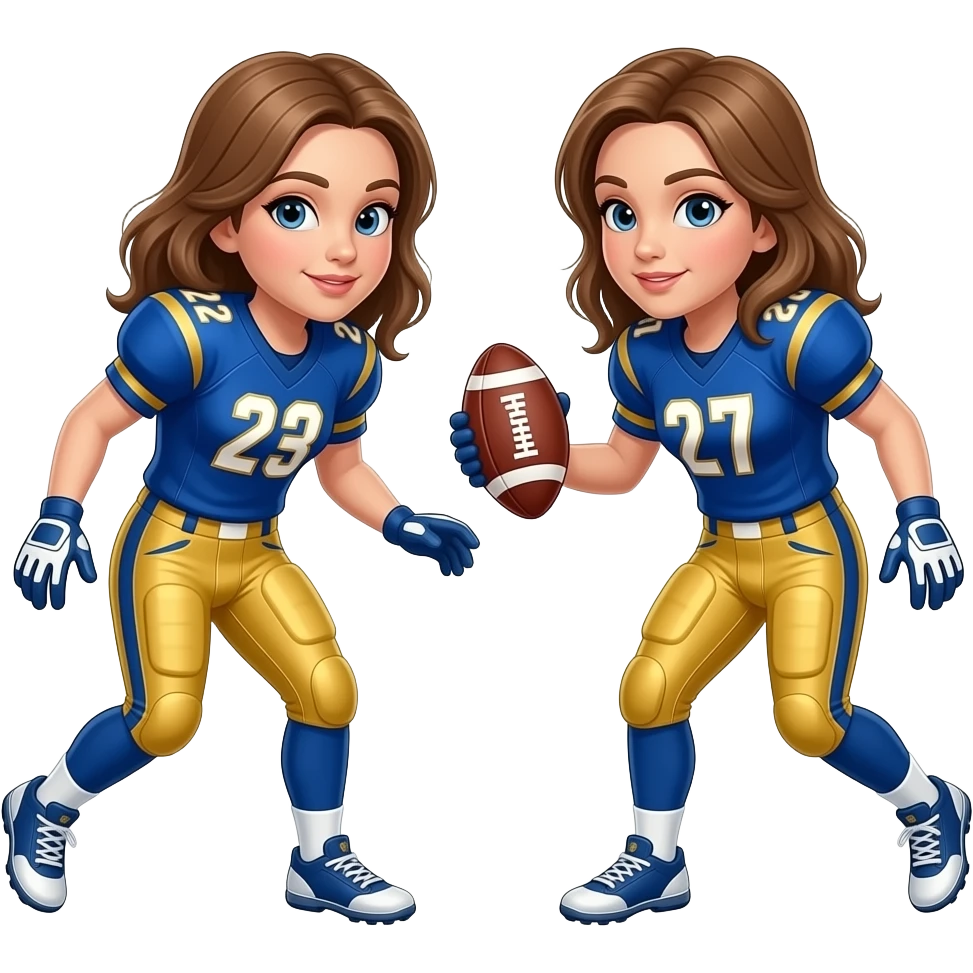 white Girls light brown hair flag football players wearing Blue and gold emoji