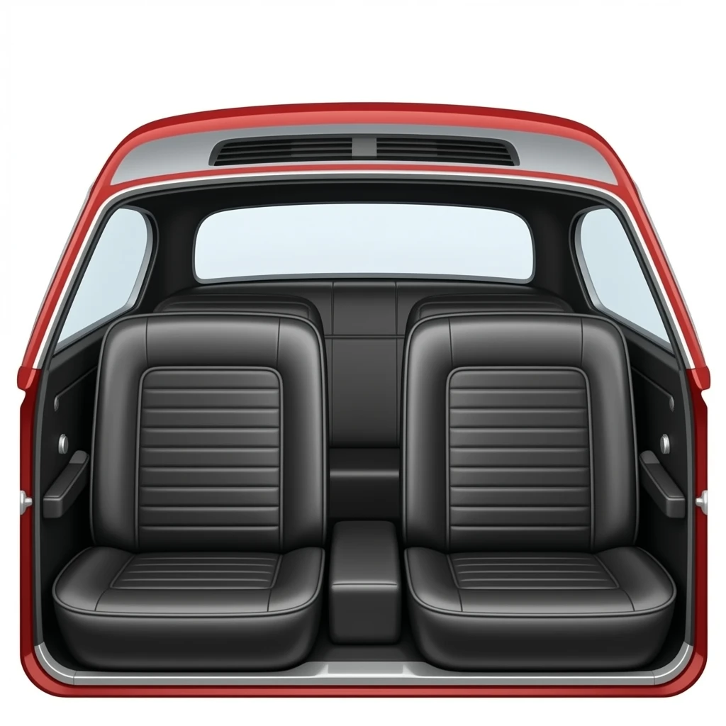 black back seat of a red 1968 Ford Mustang coupe emoji