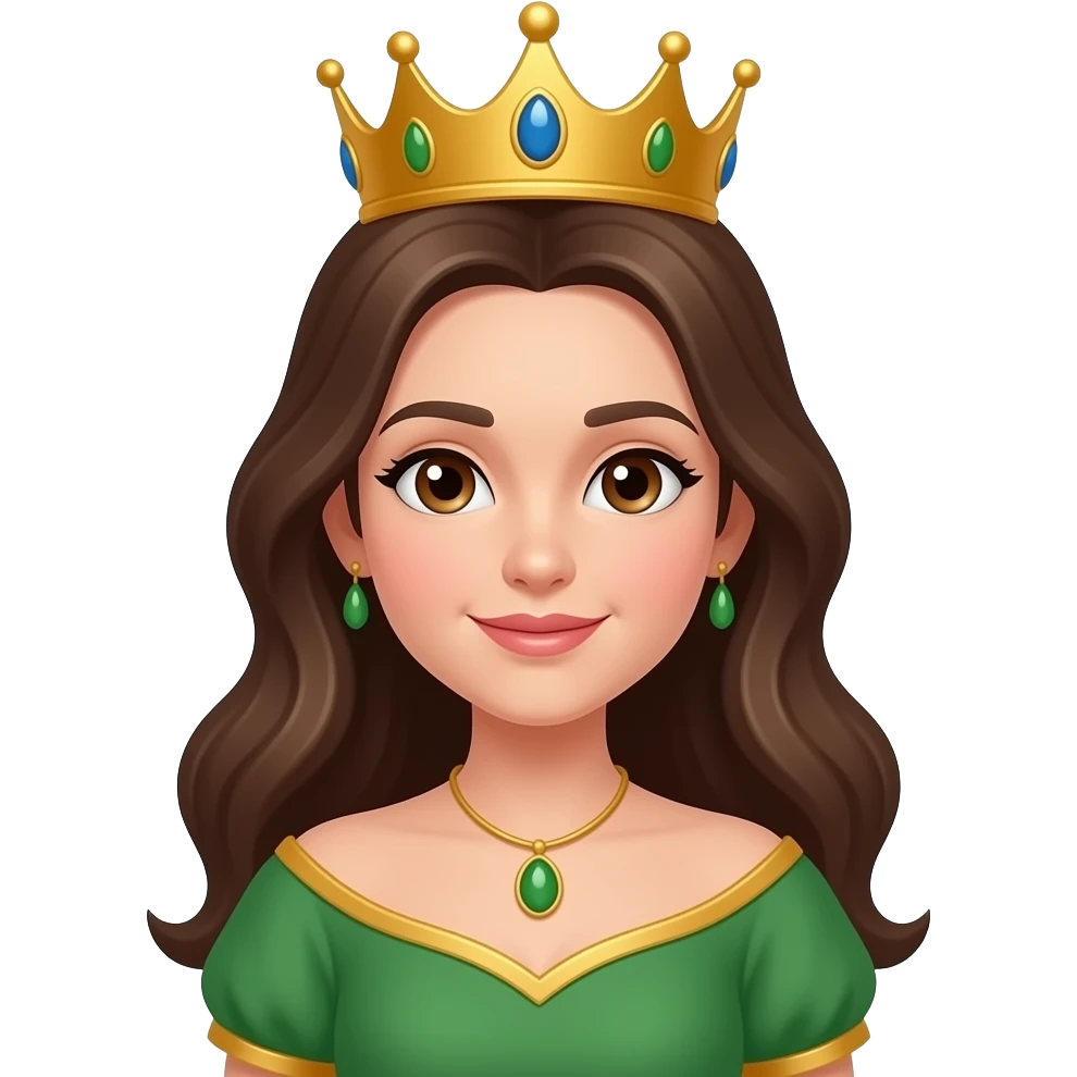 Green queen with brown hair and brown eyes emoji