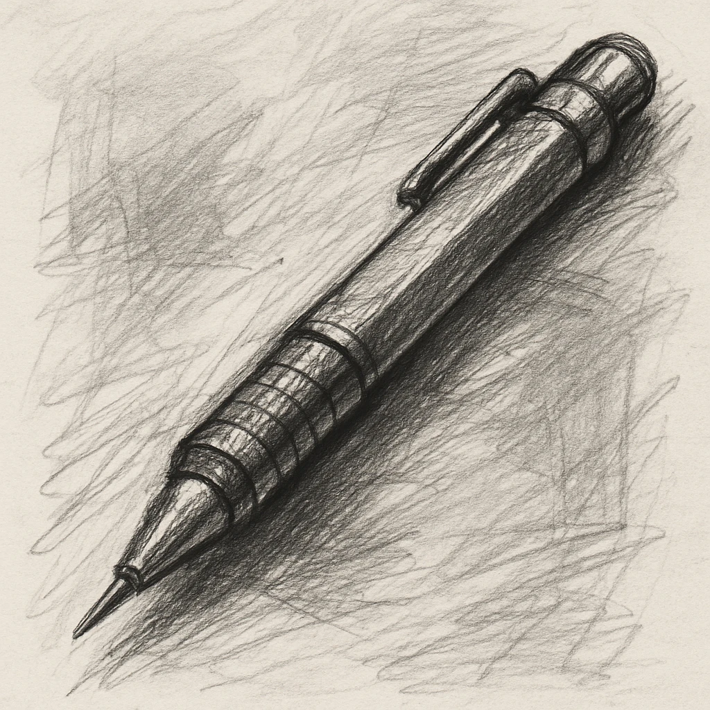a mechanical pencil with a metal tip, pencil sketch style emoji