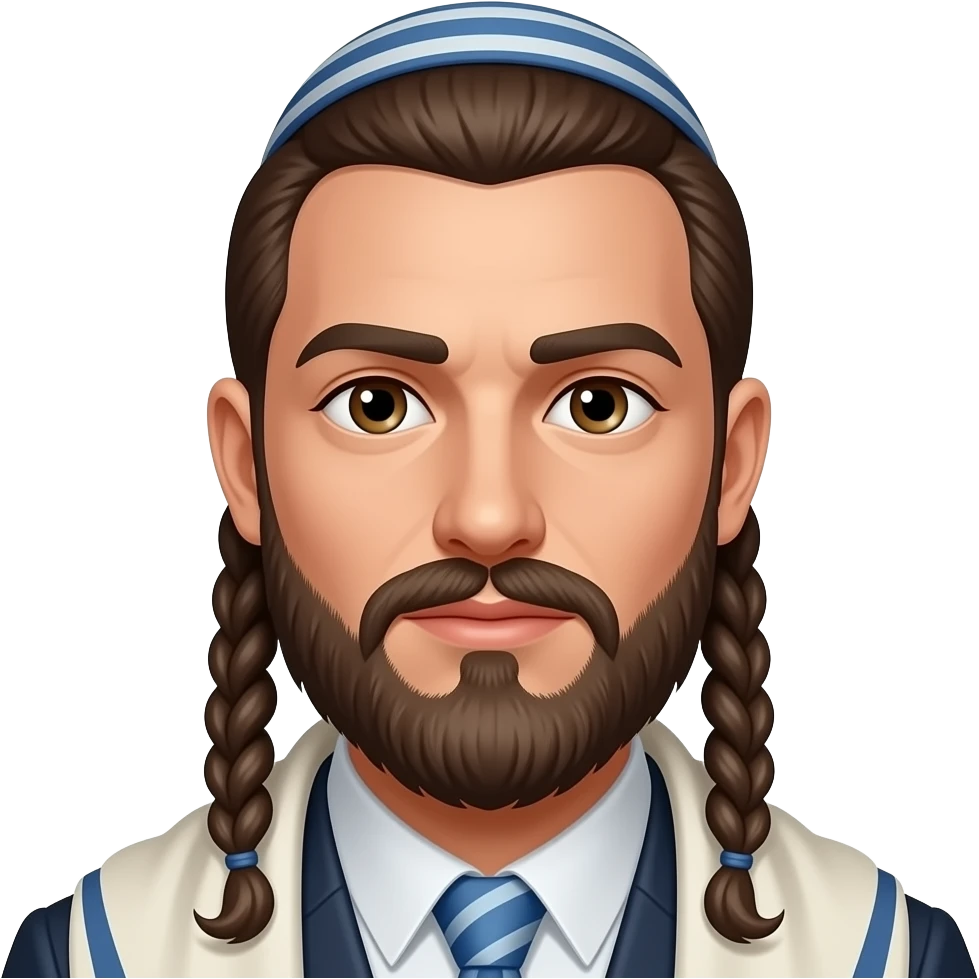 Payot curly long style hair by ears Jewish man with yamaka brown eyes emoji