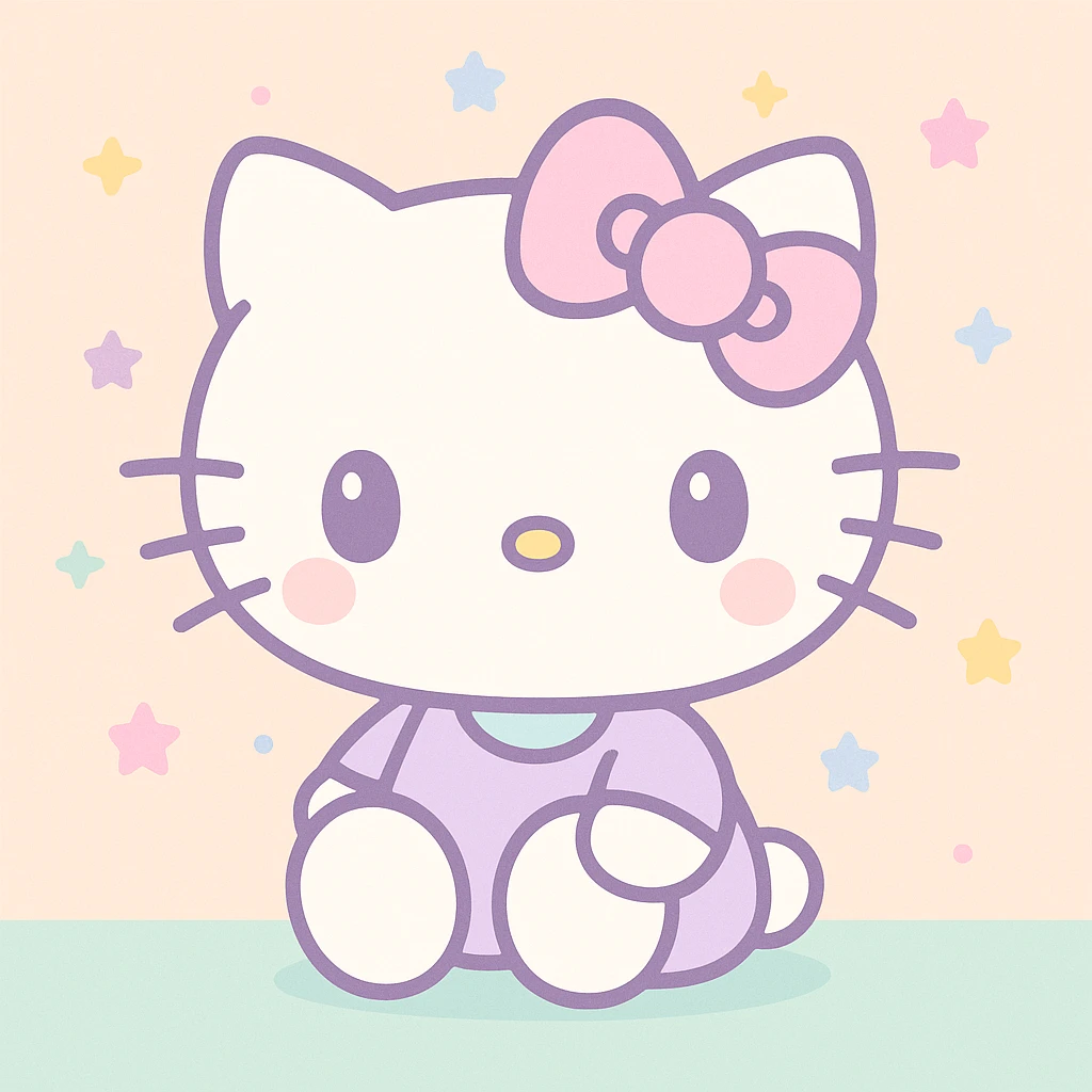 Hello Kitty, pastel kawaii style, soft colors, white cat with a pink bow, minimal background emoji