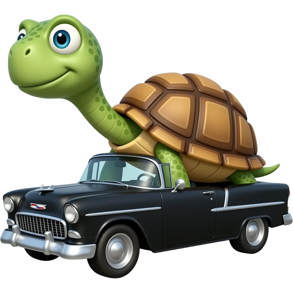 turtle driving black 1955 chevy 3/4 view emoji