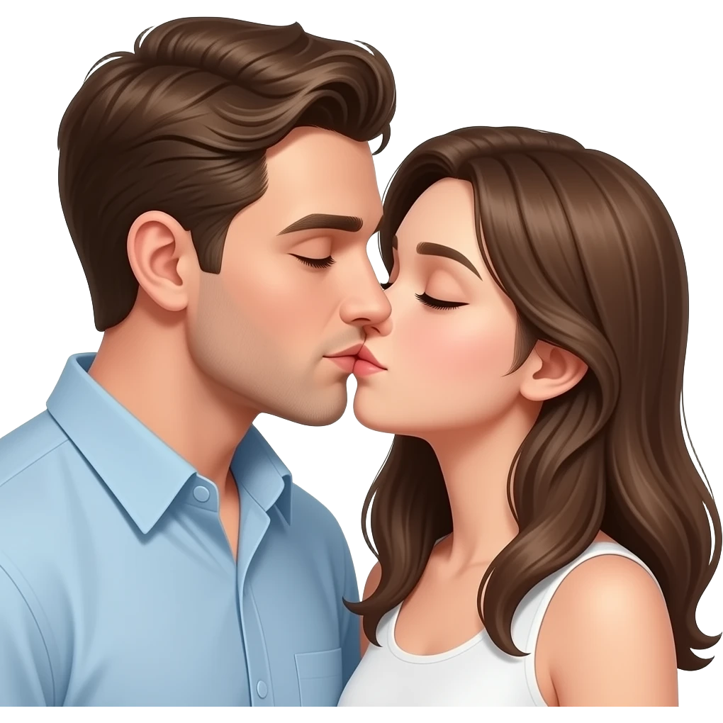 Realistic White brown hair man kiss white brown hair girl emoji
