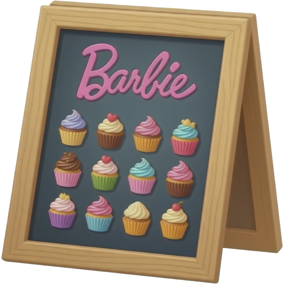 A Menu board (Barbie font vibes) cupcakes cafe emoji