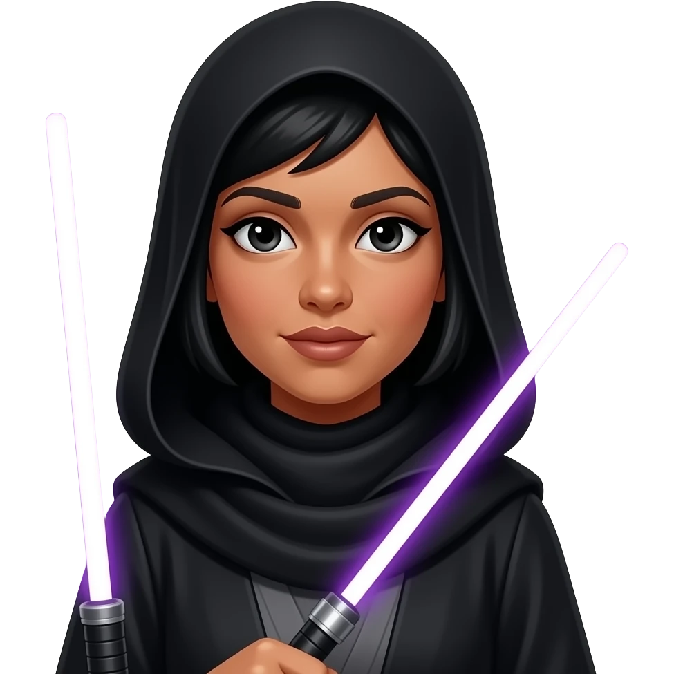 Female Jedi with purple lightsaber,slightly darker slintone, with hajarb, black hair emoji