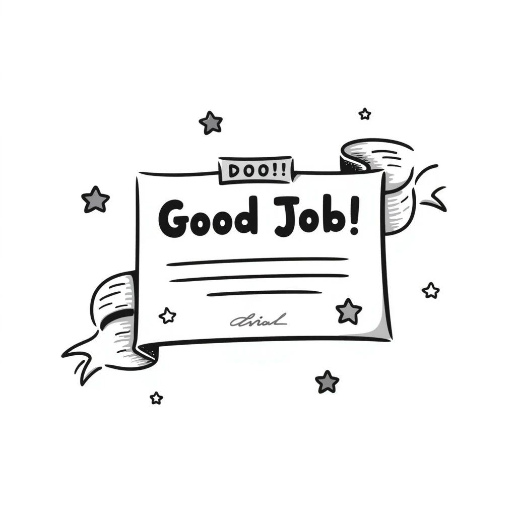 Simple diploma-style certificate with "Good Job!" text and star decorations emoji
