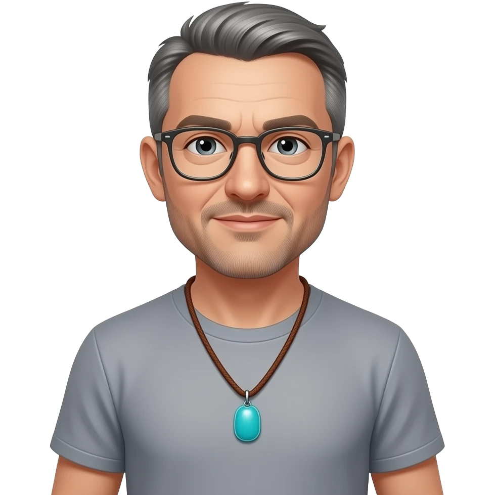 pointed chin pointed chin haved face pendant without a clasp Turquoise on brown paracord t shirt shaved grey short hair full-length photo of extreme streetwear clean-shaven face cool boy thin metal-framed glasses very entellectual man, 50 years old street wear stubble, shaved short with clippers emoji