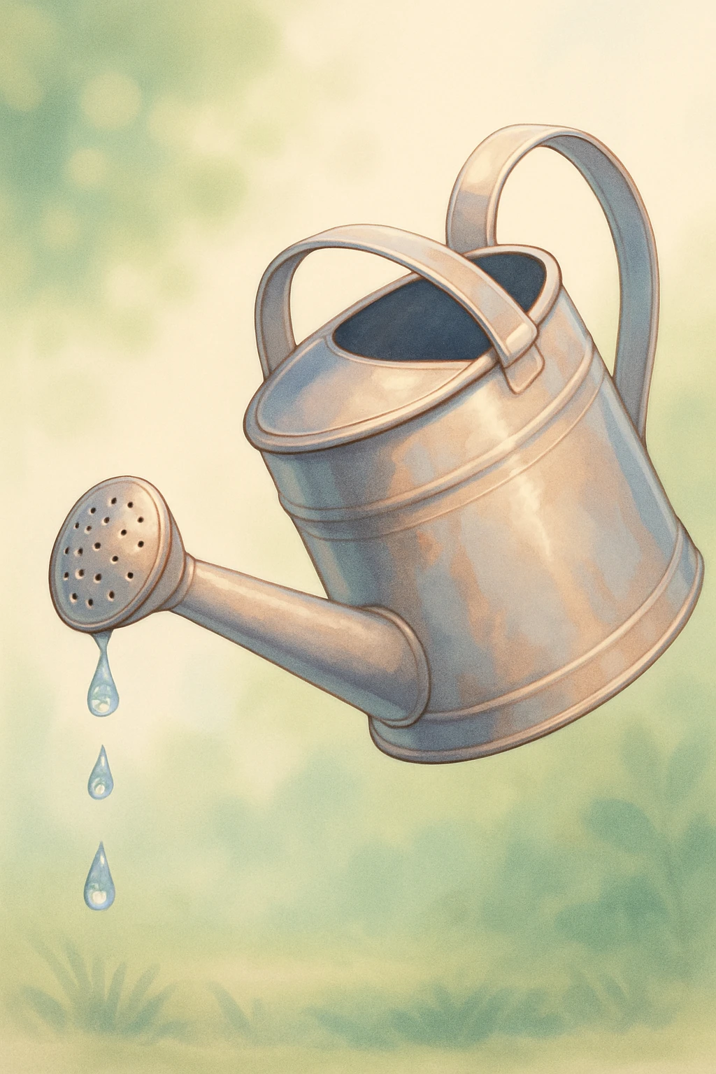 a watering can tipped with water dripping out, visually appealing style emoji