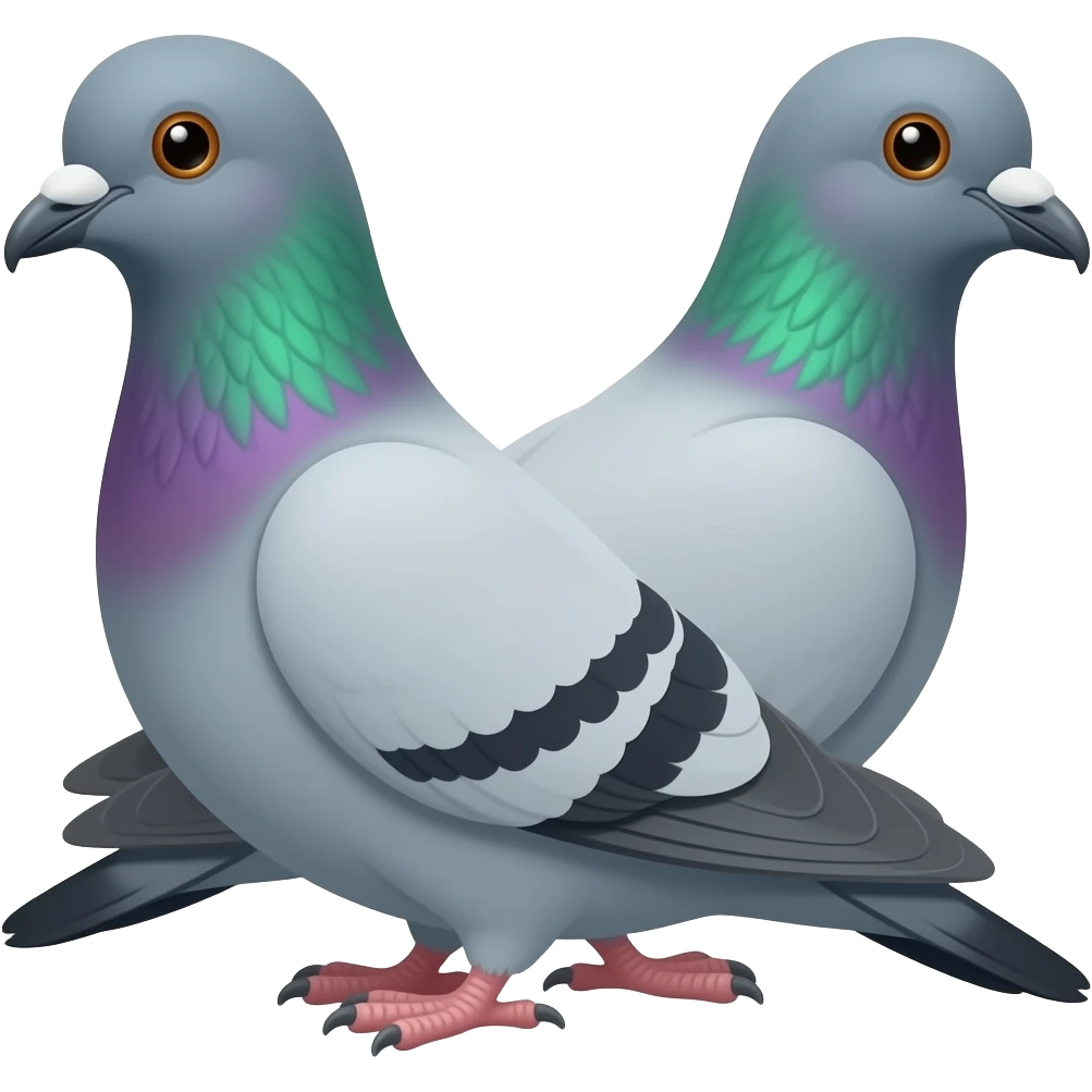 A Male pigeon with gray feathers and two dark gray stripes on eatch of his wings, a dark gray beak with a yellow stripe at the base, and a purple and green chest. emoji