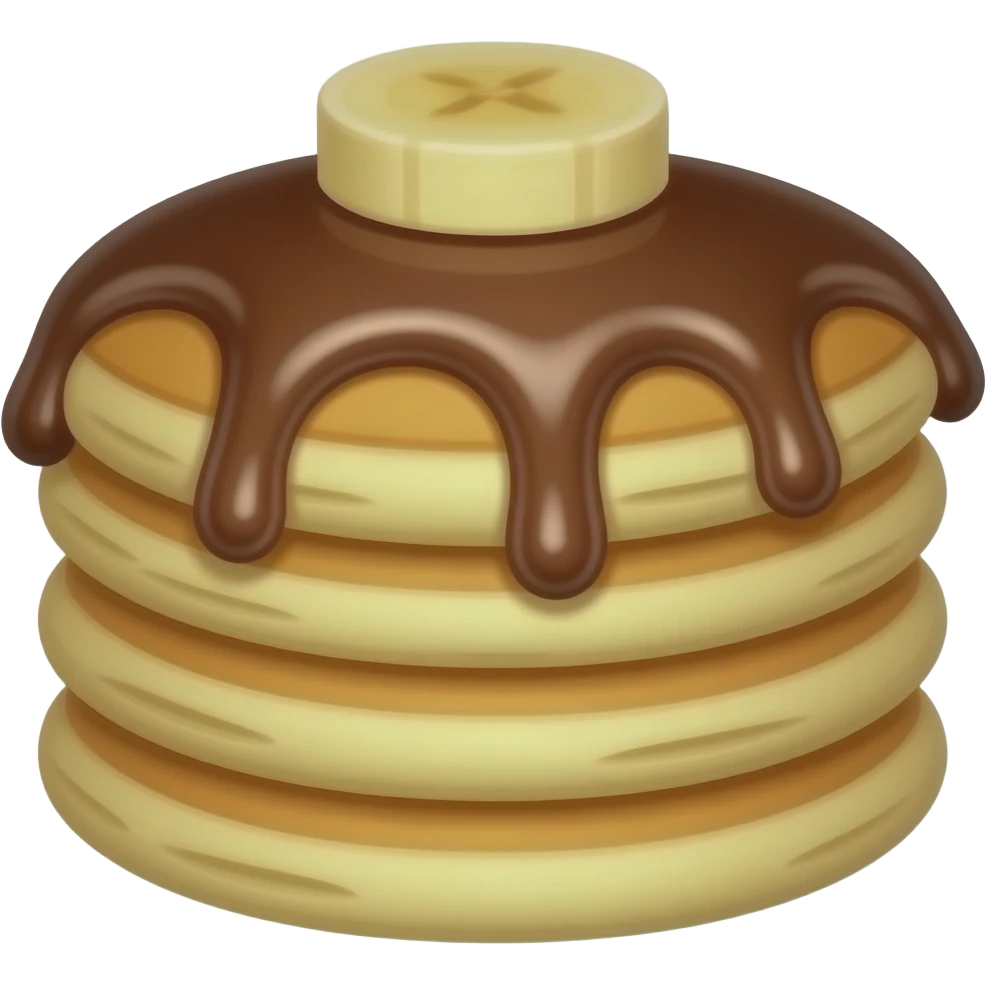 a cute peanut butter and banana pancake stack with chacolate sauce emoji