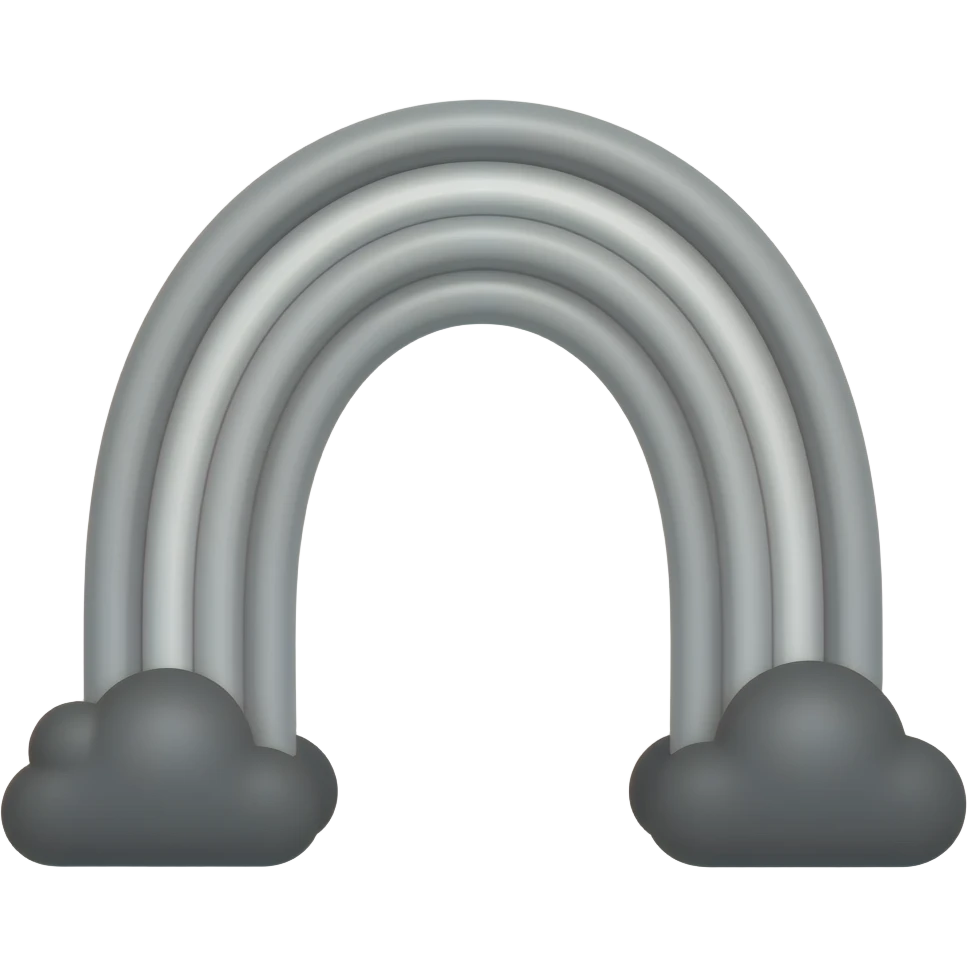 Rainbow emoji but entirely grayscale, with black clouds on both ends of the rainbow emoji