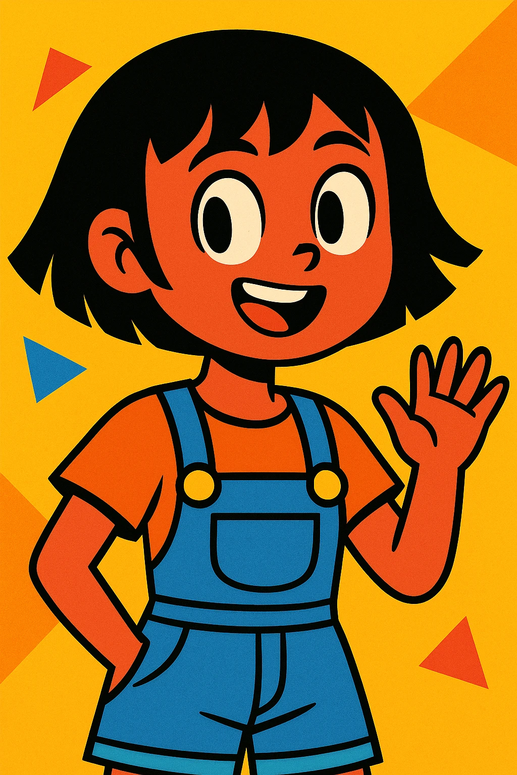 girl with short black hair, vibrant cartoon style emoji