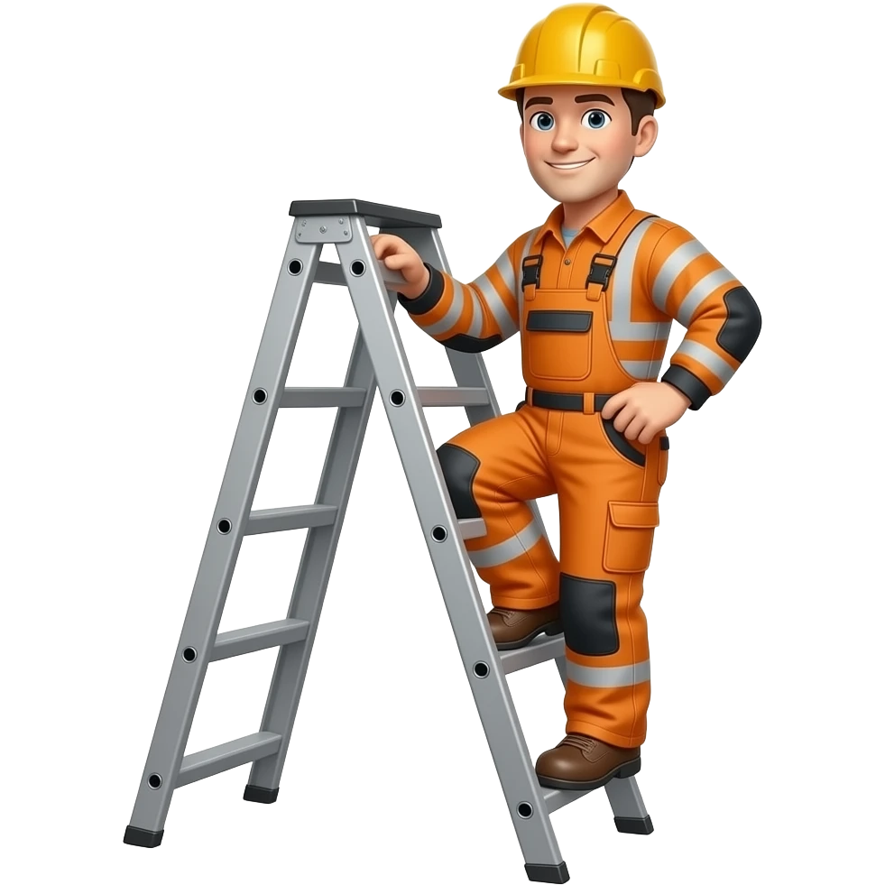 MAN IN ORANGE HIVIS OVERALLS WITH SLEEVES CLIMBING A LADDER emoji
