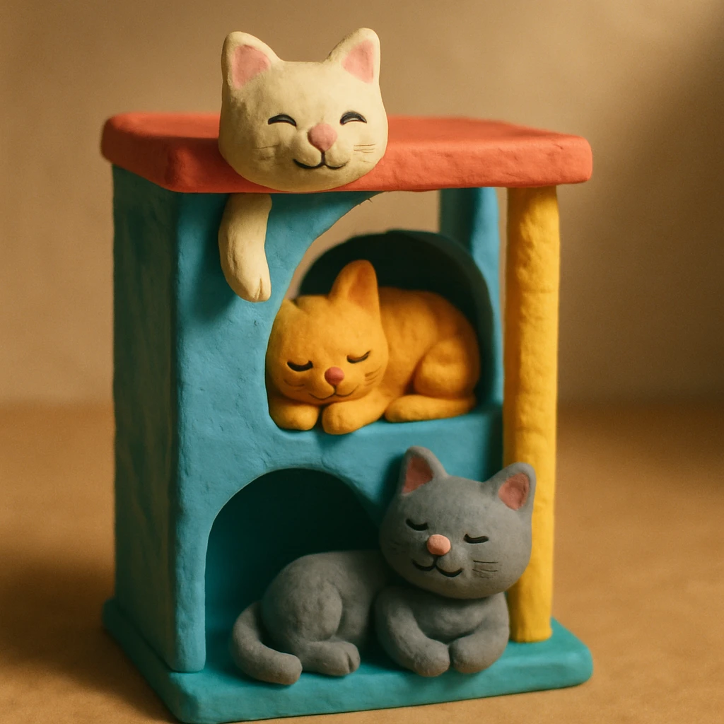 cats relaxing in a vertical playhouse emoji