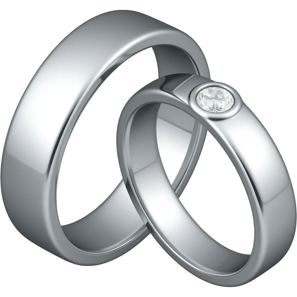 silver male and female wedding rings one with a dimond emoji