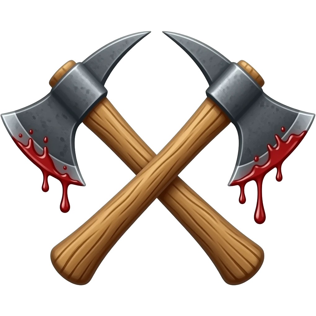 two hatchets crossed with blood dripping off them emoji