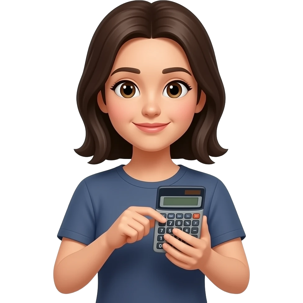 brunette woman counting numbers on calculator emoji
