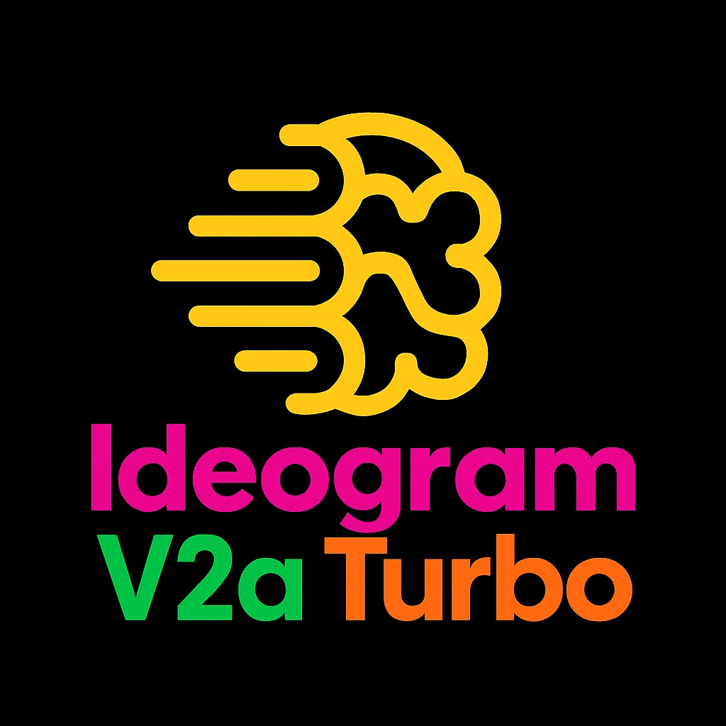 make a non gradient solid but colorful text of "Ideogram V2a Turbo", black background, add this logo too, make it good art for this emoji